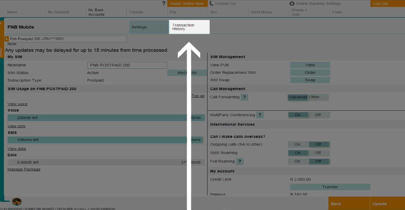 ... view your transaction FNB Connect history to online How