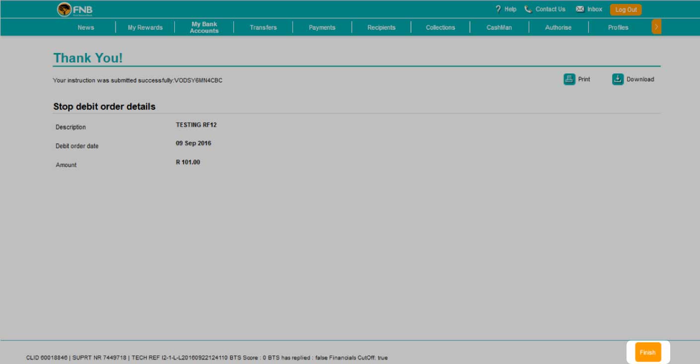 Payment FNB - Demos a Debit stop Order to - How How To